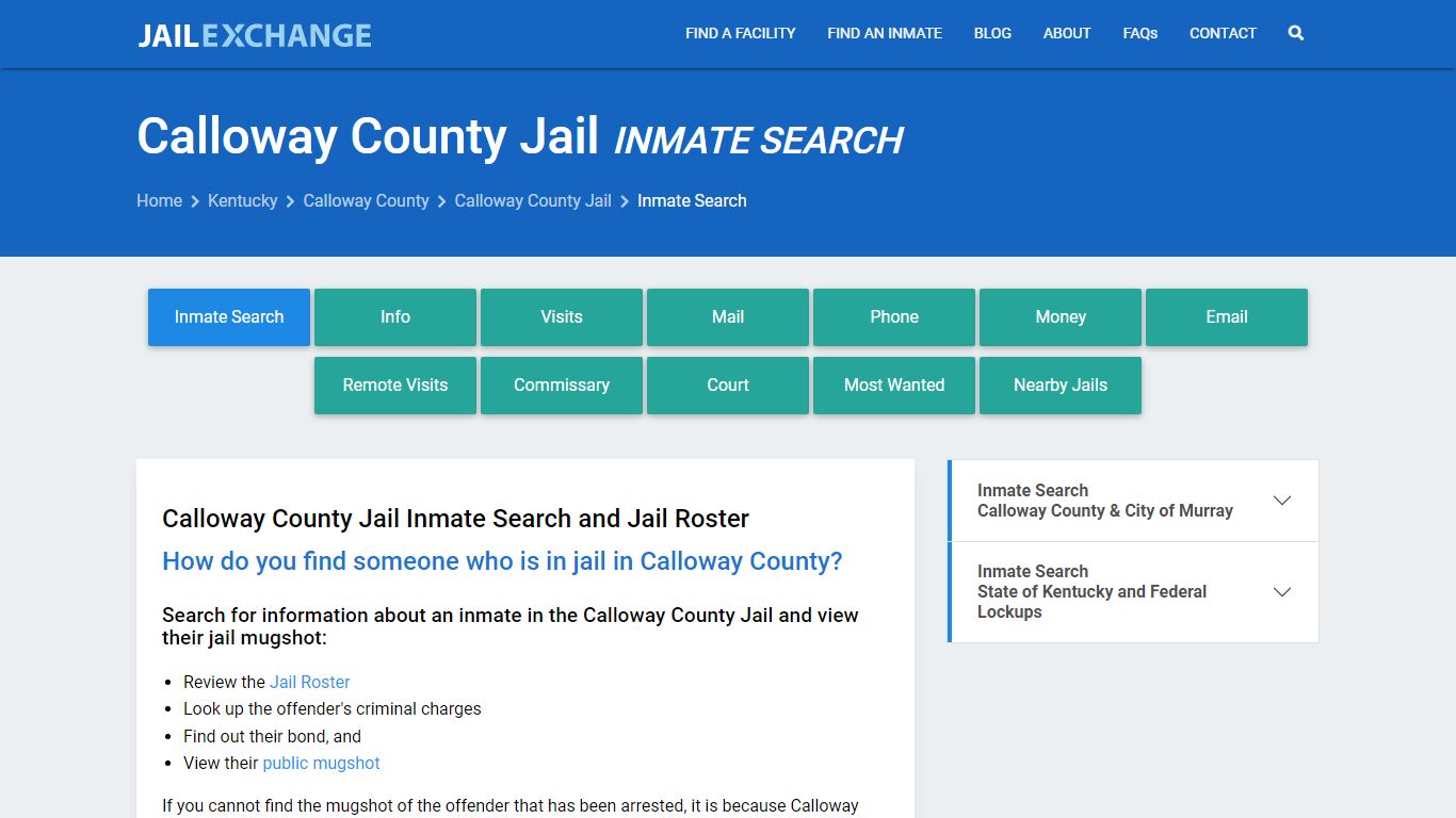 Inmate Search: Roster & Mugshots - Calloway County Jail, KY